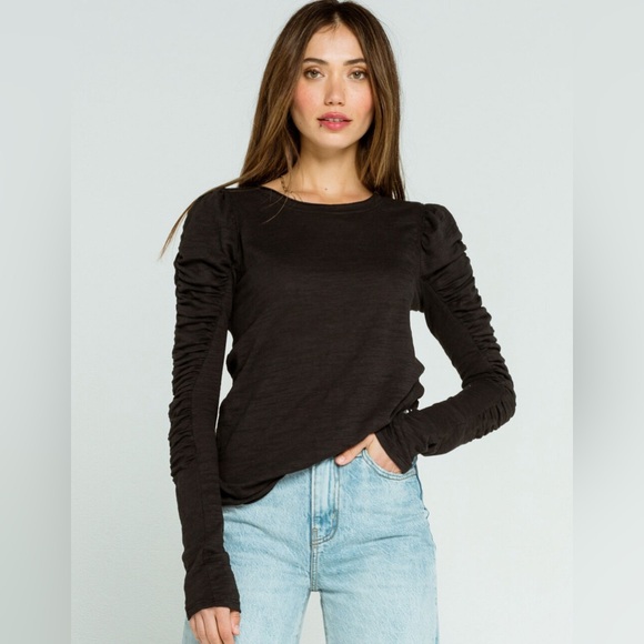 Free People Natasha Long Sleeve Tee in Black - Picture 1 of 9